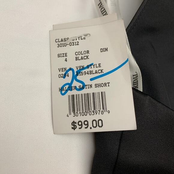 David's Bridal 4 bridesmaid prom formal gown dress Halter Satin Black short NEW - Picture 7 of 13